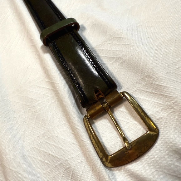 Mens Genuine Leather Belt Size 36 Dark Green Brass Buckle Top Grain Leather - Picture 5 of 8